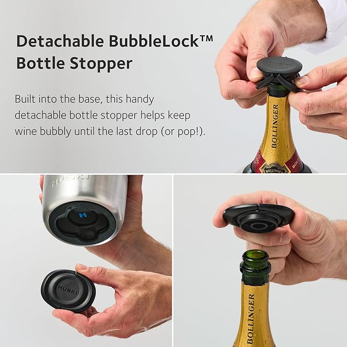 Huski Champagne Chiller | NEW | Award-Winning Iceless Design with Detachable Bottle Stopper | Keeps Wine Cold up to 6 Hours | Fits most 750ml Champagne, Prosecco & Sparkling Wine Bottles (White)