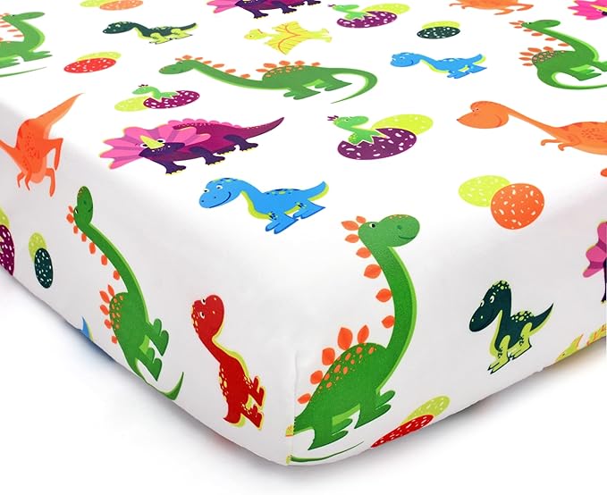 JISEN Baby Crib Sheets Soft Breathable Dinosaurs Fitted Crib Sheets Baby Sheet for Standard Crib and Toddler Mattress Baby Bed Sheets for Crib for Baby Boys Girls Neutral 52x28 Inch
