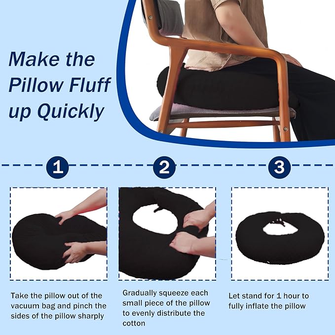 BBL Pillow After Surgery for Butt Sleeping, Brazilian Butt Lift Pillow Post Surgery Recovery for Sitting Sleeping Driving Donut Pillow for Woman Lumbar Back Cushion Seat Foam (Black Dot)