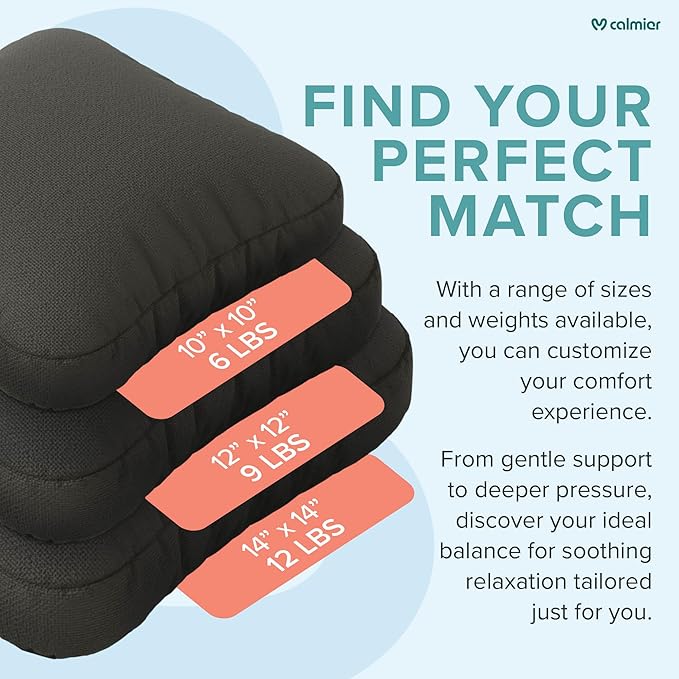 Calmier - Sensory Weighted Pillow - Glass Bead Filled Hug Pillow - Ultra Plush Cozy Weighted Pillows for Adults and Kids - Child Sensory Pillow - Weighted Lap Pad (Charcoal Gray - Fleece, 12 LBS)