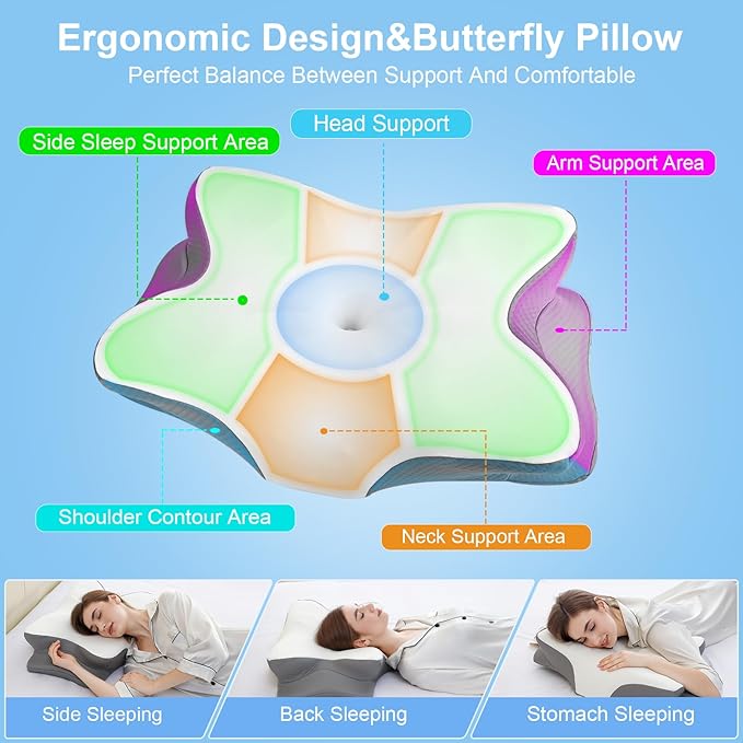 Memory Foam Pillows, Ergonomic Pillow for Neck Pain Relief, Bed Pillow for Sleeping, Cervical Neck Pillow for Side, Back, Stomach Sleeper with Cool Pillowcase, Side Sleeper Pillows for Adults