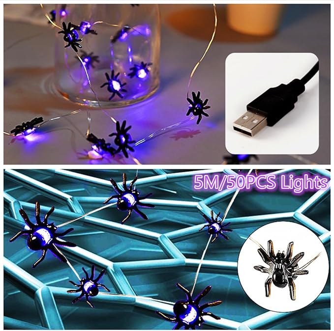 Eimilaly Spider Bed Canopy Mosquito Net with Purple Lights for Halloween Decor - Bed Canopy for Adults, Babies, White/Single Door