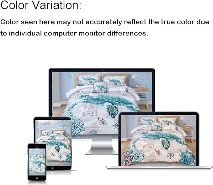 Bedbay Nautical Bedding Set Turtle Comforter Set King Size Beach Comforter Set Soft Microfiber Sea Life Ocean Bedding Comforter Set Coastal Bedding Boys Girls Beach Theme Bedding Set(Turtle,King)