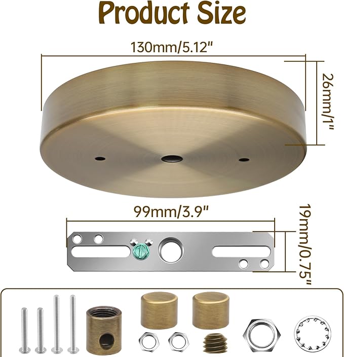Biaungdo 5 Inch Ceiling Lighting Canopy Kit, Gold Pendant Light Canopy Kit Metal Chandelier Ceiling Light Plate Cover with All Mounting Hardware for Chandelier Pendant Lighting Fixtures