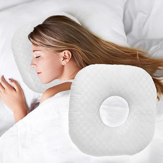 Ear Piercing Pillow for Side Sleepers, Pillow with an Ear Hole for CNH and Ear Pain Ear Inflammation Pressure Sores, O-Shaped Side Sleeping Pillow, Ear Guard Pillow