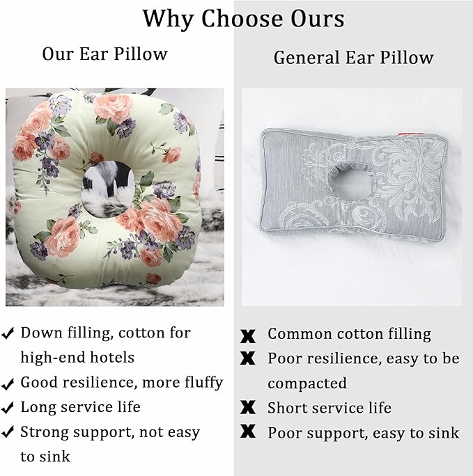 Ear Piercing Pillow for Side Sleepers, Pillow with an Ear Hole for CNH and Ear Pain Ear Inflammation Pressure Sores, O-Shaped Side Sleeping Pillow, Ear Guard Pillow(Red Flower)