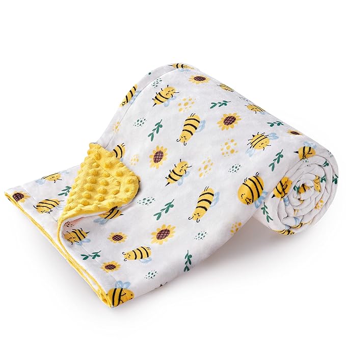 DaysU Silky Micro Soft Plush Baby Blankets Unisex with Print Animal Pattern and Soothing Raised Dots, Double Layer Bed Throws for Baby Crib, Bee, Yellow, 30x40 Inches