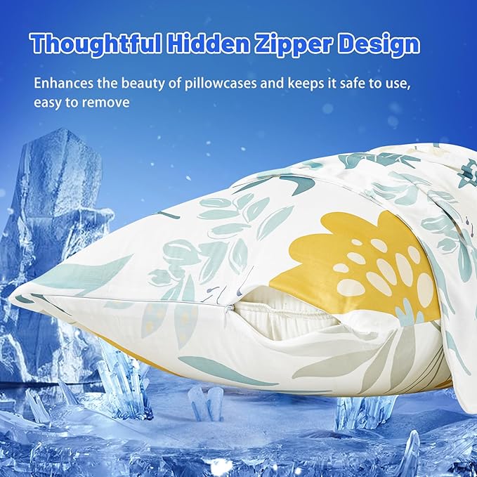 Cooling Pillow Cases for Hot Sleepers - Double Side Arc-Chill Q-Max>0.5 Cooling Fiber Cool Pillow Cases 2 Pack - Breathable Soft Cold Pillow Cases with Hidden Zipper (20" x 36")