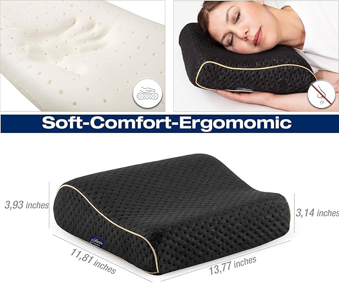 Travel & Camping Comfortable Memory Foam Pillow – Easy to Carry Portable Bag – Temperature Regulating Pillow Case (Black Contour)