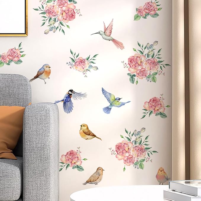 Bird & Floral Vinyl Wall Decals - 30" x 118" for Bedroom, Living Room, Nursery Décor