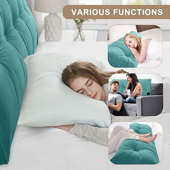 Large Triangular Headboard Pillows Long Backrest Positioning Support Bolster Cushion for Daybed Fluffy Quality Plush Body Wedge Pillow with Removable Cover(Light blue-Full-54x8x20in)