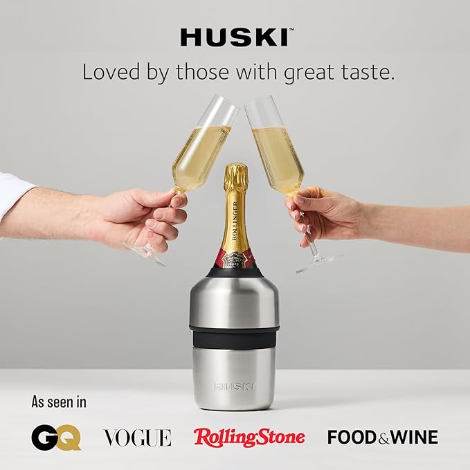 Huski Champagne Chiller | NEW | Award-Winning Iceless Design with Detachable Bottle Stopper | Keeps Wine Cold up to 6 Hours | Fits most 750ml Champagne, Prosecco & Sparkling Wine Bottles (White)