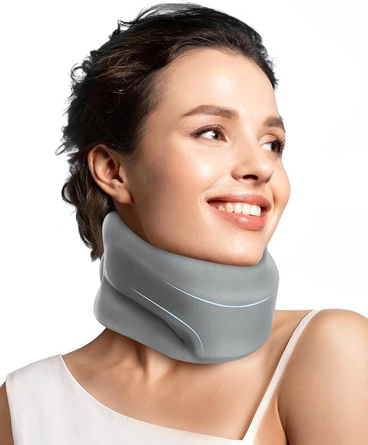Neck Brace Cervical Collar - Neck Support Brace for Sleeping, Soft Foam Wraps Keep Vertebrae Stable and Aligned for Relief of Cervical Spine Pressure for Women & Men, (10.6-12.6 Inch) Grey