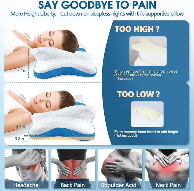 5X Pain Relief Cervical Pillow for Neck and Shoulder Support,Hollow Design Cervical Memory Foam Pillows, Orthopedic Ergonomic Neck Pillow,Contour Bed Pillow for Side,Back,Stomach Sleeper…