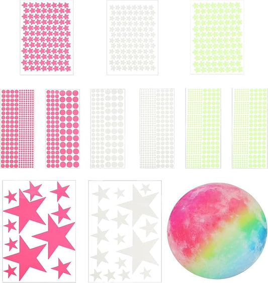 uxcell Glow in The Dark Stickers, Dots and Stars Wall Decals, Glowing Star Decal Decoration for Ceiling and Wall, 280mm Colorful Moon