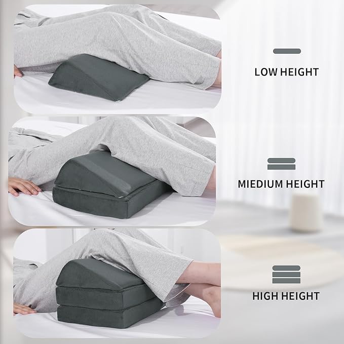 BALAPET 3-in-1 Adjustable Height Wedge Pillow, 7" Height Leg Knee Pillow for Side Sleepers & Aligns Spine, Supportive Bolster Pillow for Pregnancy Relieves Pressure Hip Leg Elevation, 22", Dark Grey