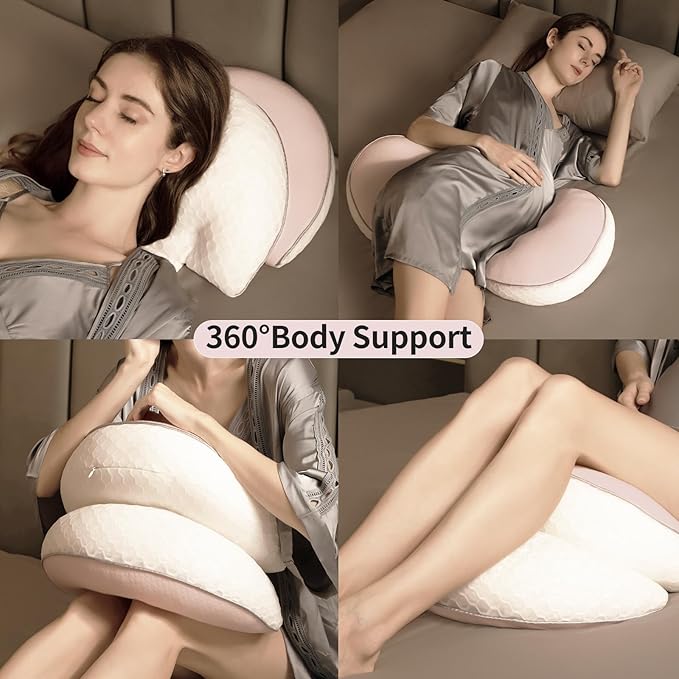Pregnancy Pillows, PE Filling Body Pillow for Sleeping with Breathable Mesh Cover, Detachable and Adjustable Double-Sided Support for Back, HIPS, Legs and Belly Maternity Pillow (Pink)