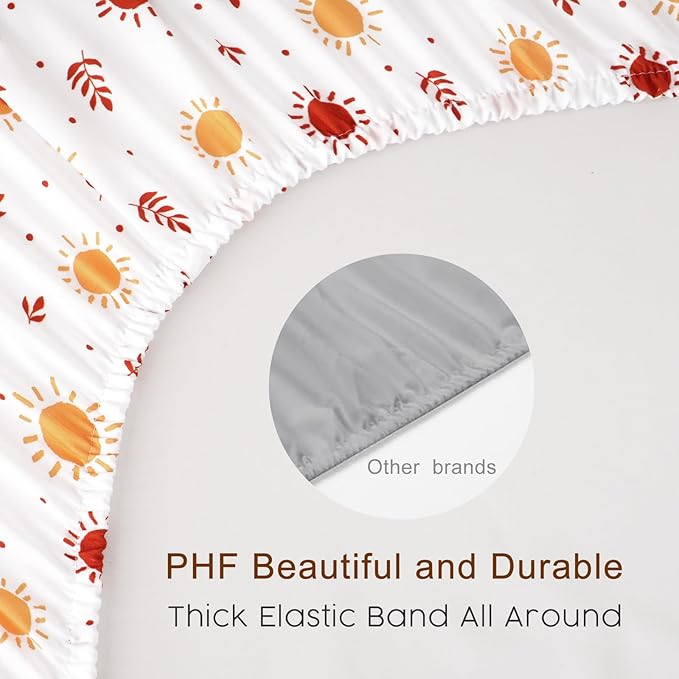 PHF Soft Crib Sheet Fitted, 2 Pack Baby Sheets for Boys Girls, 28x52x9in Fits Standard Crib and Toddler Mattresses, Silky Comfy Breathable Polyester Baby Mattress Sheets, Rainbow