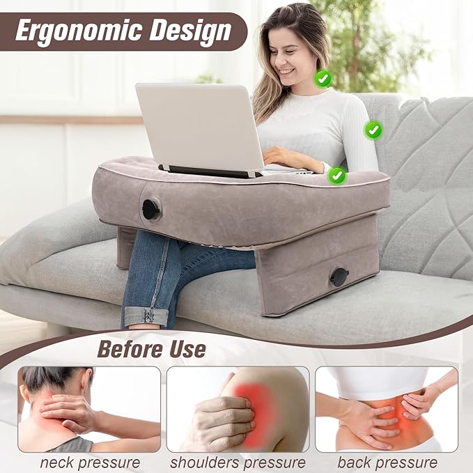 Inflatable Reading Pillow for Gaming, Lap Desk Pillow for Adult, Adjustable Gaming Pillow for Lap, Large Arm Rest Lap Pillow for Reading, Working, Playing