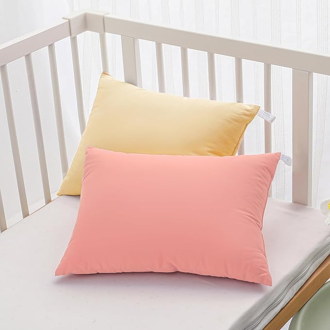 MEILA 2 Pack Cotton Toddler Pillows, 13x18 Pillows for Sleeping and Traveling, Machine Washable Kids Pillows Ideal for Crib, Bed, Cot and Nap, Beige & Grapefruit