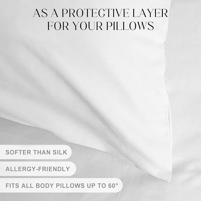 Soft Body Pillow Cover/Pillowcases 60 x 21 Inch, WINKAURA Premium Unique Long Pillow Case for Bed Fits 54x20 Pillow, Envelope Closure, Stylish Wrinkle and Stain Resistant,White