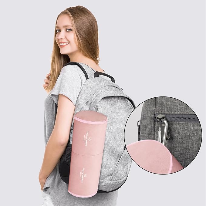 Travel Pillow and Blanket Set Neck Pillow Airplane Memory Foam for Traveling Compact with Bag Pink