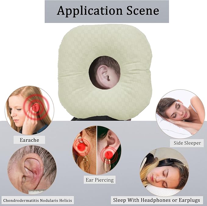 Ear Piercing Pillow for Side Sleepers, Pillow with an Ear Hole for CNH and Ear Pain Ear Inflammation Pressure Sores, O-Shaped Side Sleeping Pillow, Ear Guard Pillow (Cream)