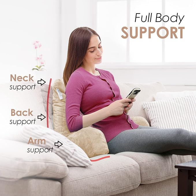 Nestl Reading Pillow for Kids, Small Bed Pillow, Back Pillow for Sitting in Bed, Memory Foam Chair Pillow, Reading & Bed Rest Pillows, Beige Cream Back Pillow for Bed, Arm Pillow with Pockets