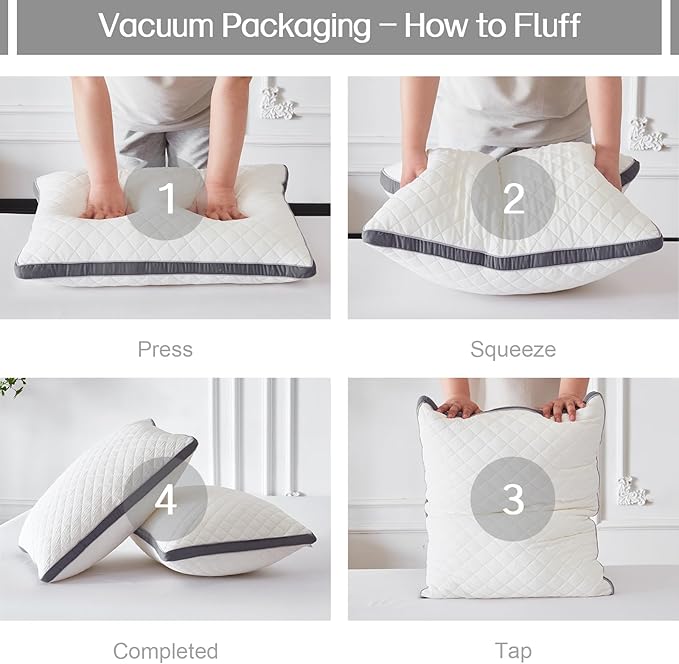 Soft Pillows Standard Size Set of 2,Bed Pillows with Gusseted Edge,Fluffy Microfiber Standard Pillows 2 Pack for Back, Stomach or Side Sleepers