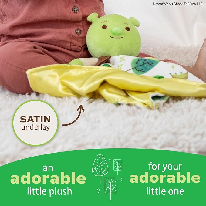 Shrek Blanky – Plush Shrek Head with Embroidered Facial Details – Made with Super Soft & Snuggly Material & Satin Underlay – Perfect for Nap Time or Loveable Gift for Baby Boys & Girls