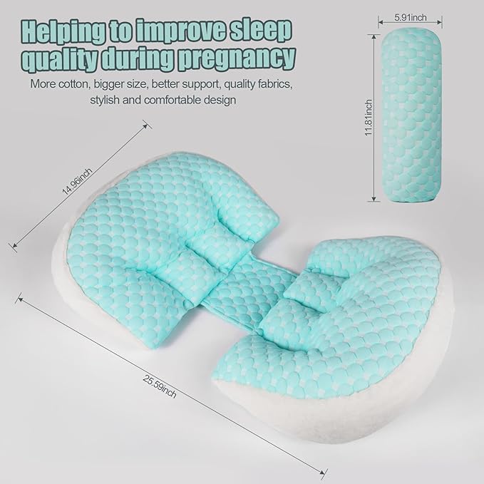 Pregnancy Pillows for Sleeping, Portable Maternity Pillow for Side Sleeper, Support for Back, Belly, HIPS for Pregnant Women, Adjustable Travel Pregnancy Pillow (Green Plush)