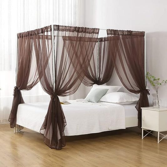 Canopy Bed Curtains for Twin Bed, Coffee Pincess Girls Bed Canopy, Adults Room Decor (Coffee)