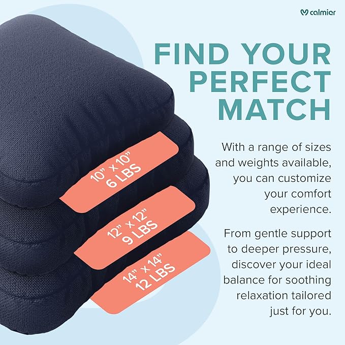 Calmier - 12 lb Sensory Weighted Pillow - Glass Bead Filled Hug Pillow - Ultra Plush Cozy Weighted Pillows for Adults and Kids - Child Sensory Pillow - Weighted Lap Pad (Blue - Fleece, 12 LBS)