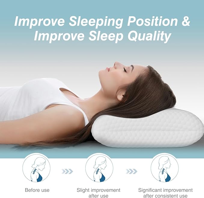 Sweetcrispy Memory Foam Pillows - Standard Size Neck Pillow, Ventilated Cooling Bed Pillow with Removable Cover, Comfort and Support, Best for Side, Back, and Stomach Sleepers, Living Room, White