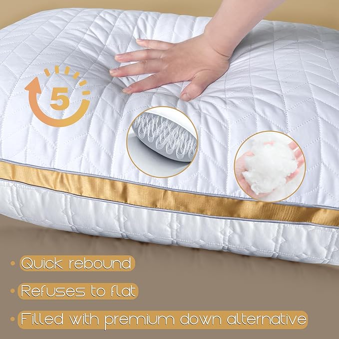 Pillows Standard Size Set of 2, Hotel Quality Bed Pillows for Sleeping, Standard Pillows Set of 2 Support & Comfortable, Down Alternative Standard Pillows 2 Pack for Back, Stomach or Side Sleepers