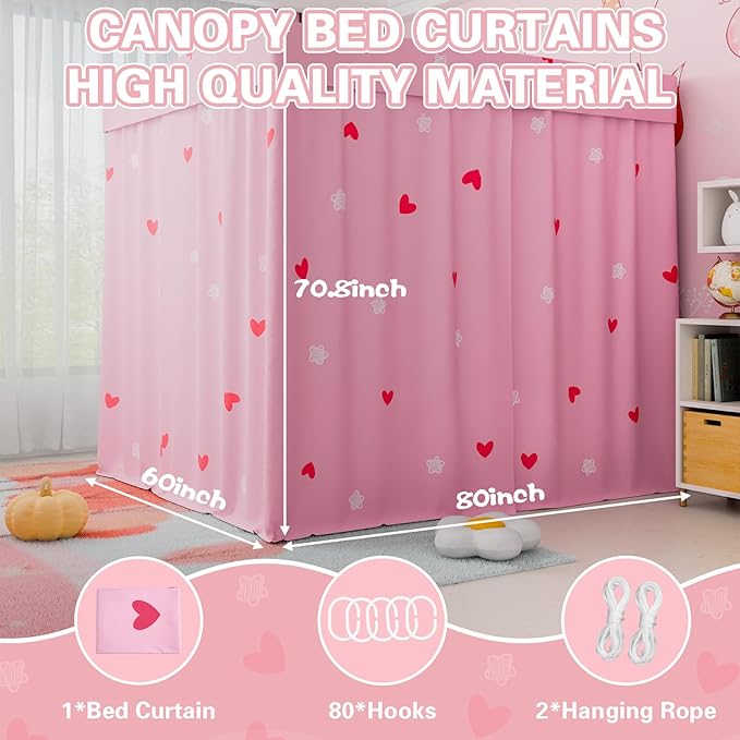 Love Canopy Bed Curtains - 4 Corner Post Bed Curtains Canopy Full Bed Canopy Curtains for Children Girls Bedroom Decoration(Love, Full)