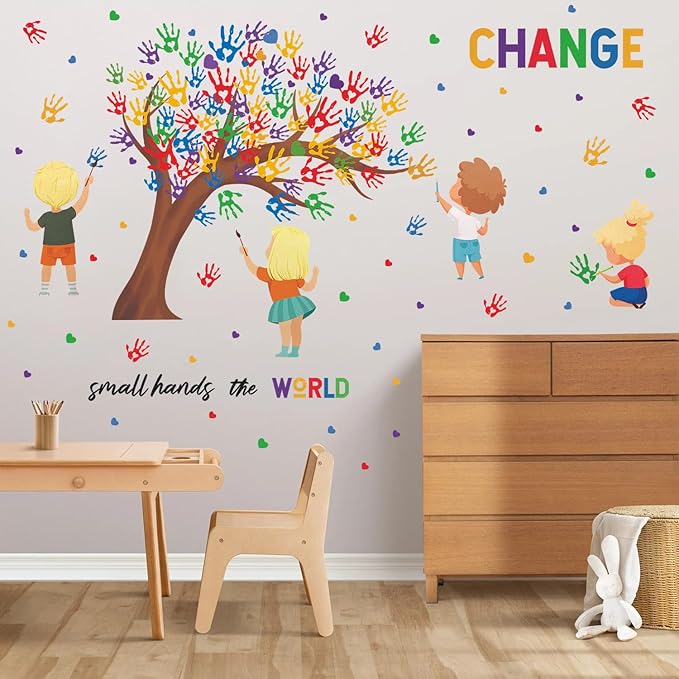 Children's Day Wall Decal Gifts for Kids Small Hands Change the World Equality Wall Stickers 2 Sheet of 82pcs Classroom Wall Decals Colorful Inspirational Quotes Wall Sticker for Reading Room Playroom
