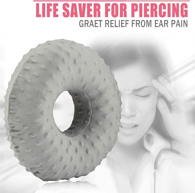 Ear Hole Piercing Pillows for Ear Pain Side Sleeping CNH Pillow Pressure Sore Pain Relief Ear Guard Protector Lifesaver Tinnitus Support Neck Head, Minky Dot Gray