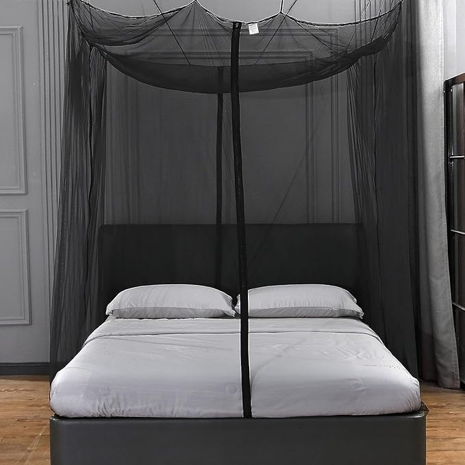 Mengersi Mosquito Net for Bed Canopy with Zipper,Canopy Bed Curtains Twin Full,Queen King Size Bed,Mosquito Netting for Patio,Camping,Bug Net for Camping,Black
