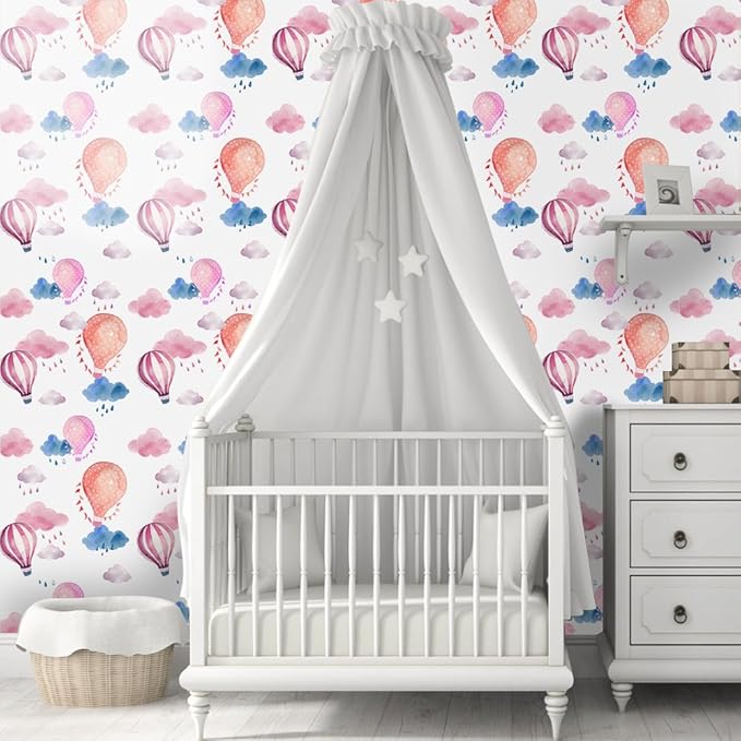 Removable 15.8 x 98.4inch Rainbow 3D Hot Air Ballon and Clouds Wall Decals DIY Wallpaper Wall Stickers Murals Decor for Kids Babys Girls Bedroom Teens Nursery Living Room Door Desk Decoration (Ballon)