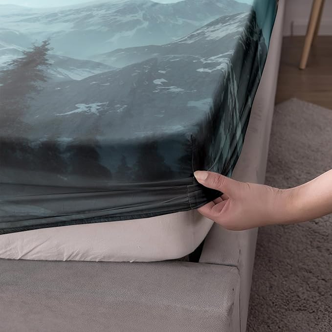 AILONEN Boys Wolf Fitted Sheet Set Full Size, 3 Pieces Evening Starry Bedding Set Wild Animal Wolf Sheet Set for Boys Men Kids,Wildlife Bed Sheet Set Wolf Fitted Sheet with 2 Pillowcases