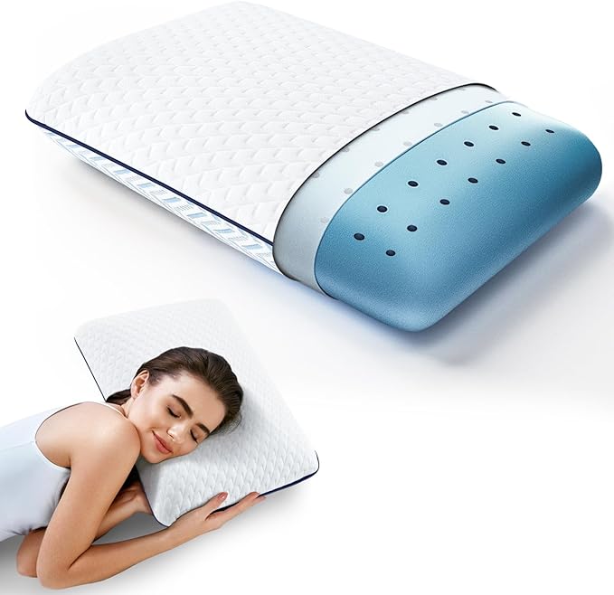 Memory Foam Pillows Standard Size, Cooling Gel Standard Pillow Ventilated, Medium Firm Bed Pillow for Sleeping, Cool Orthopedic Pillow with Washable Removable Zippered Pillow Cover, 1 Pack