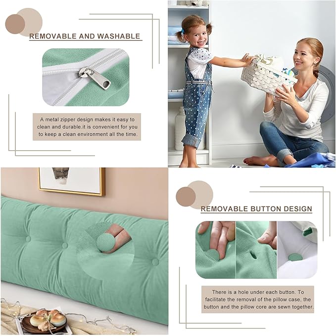 Large Triangular Headboard Pillows Long Backrest Positioning Support Bolster Cushion for Daybed Fluffy Quality Plush Body Wedge Pillow with Removable Cover(Light green-24x8x20in)