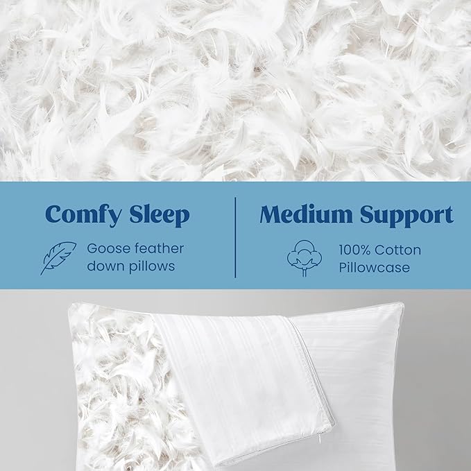 puredown Goose Feather Down Pillows, Bed Pillows for Sleeping with 2 Outer Protectors, Hotel King Pillows Set of 2 (Pack of 2)