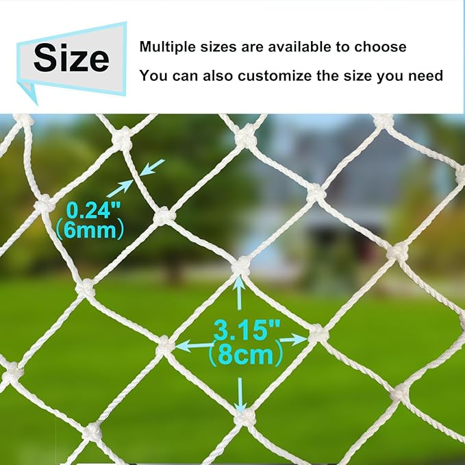 Rope Net Kids Safety Rope Netting Stairs Balcony Fence Safety Net Child Railing Playground Protection Rope Netting Indoor and Outdoor Decor Net White (6mm,3X6m)