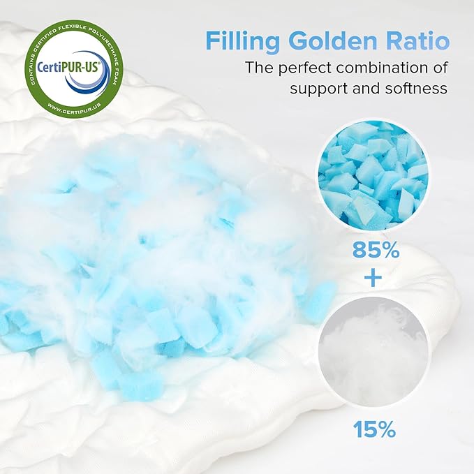 Cooling Side Sleeper Pillow for Neck and Shoulder Pain, Adjustable Shredded Memory Foam Bed Pillows for Sleeping, Ergonomic Curved Pillow with Extra Foam, Queen Size, Hypoallergenic Washable Cover