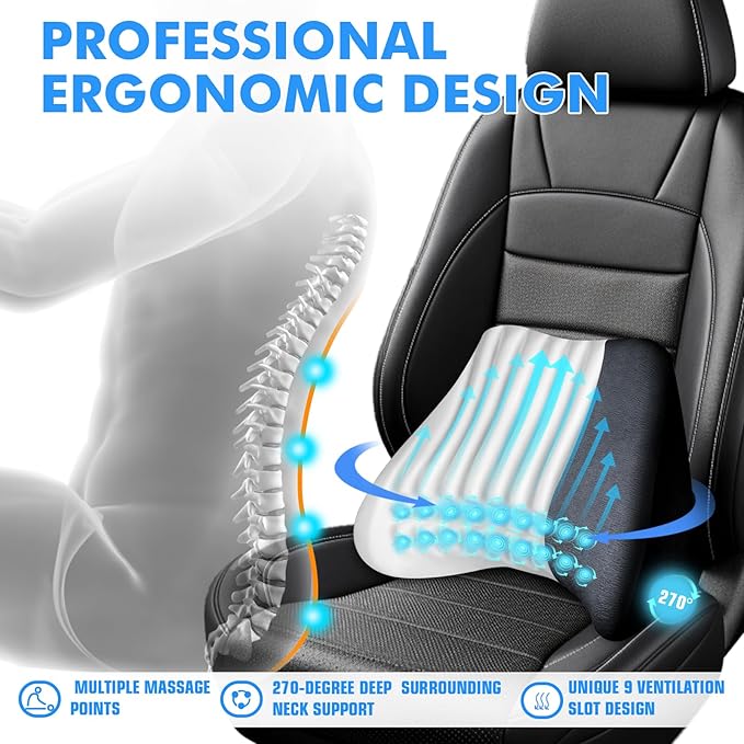 Soft Lumbar Support Pillow for Driving Seat 100% Memory Foam Lumbar Pillow for Lower Back Pain Relief, Lumbar Support Cushion for Car Seat, Office Chair - Yellow