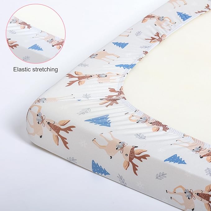 Pack n Play Sheets 2 Piece Mini Crib Sheets Stretch Play Sheets Portable Bed Sheet Soft Fitted Sheet Breathable Elastic Convertible Playard Cover Compatible with Graco Pack n Play Deer Park