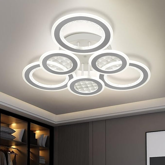 Modern LED Ceiling Light,Dimmable 3000K-6500K 3 Colors Flush Mount Ceiling Lights Fixtures 6 Rings 139W Remote LED Ceiling Lighting for Living Room,Dining Room,Kitchen,Bedroom,Office