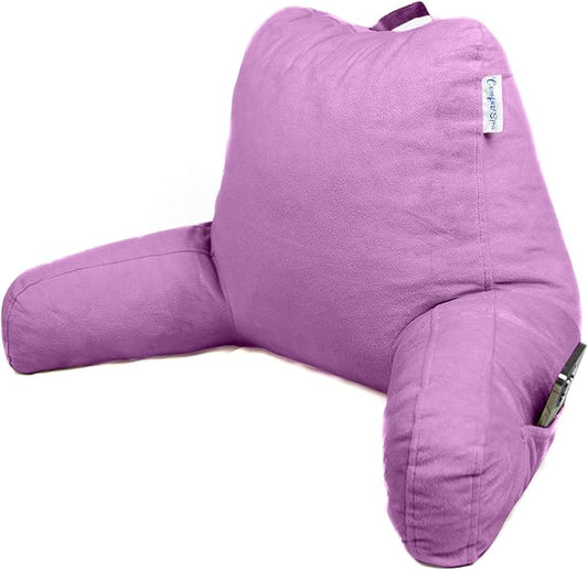 ComfortSpa Reading Pillow for Bed Adult Size, Back Rest Pillow with Arms, Pockets, Washable Cover; Use as Back Pillow for Bed Sitting Up for Bedrest or Relief from GERD Heartburn (Large Lavender)